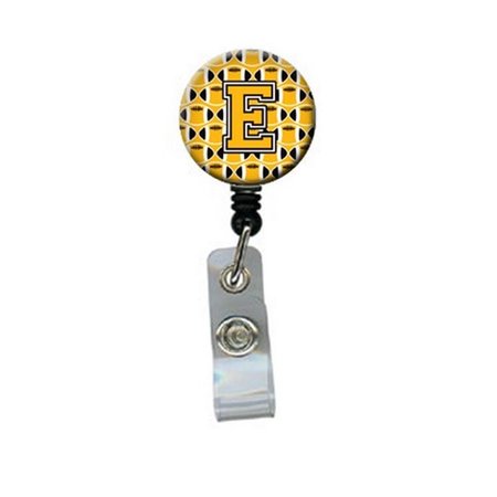 CAROLINES TREASURES Letter E Football Black, Old Gold and White Retractable Badge Reel CJ1080-EBR